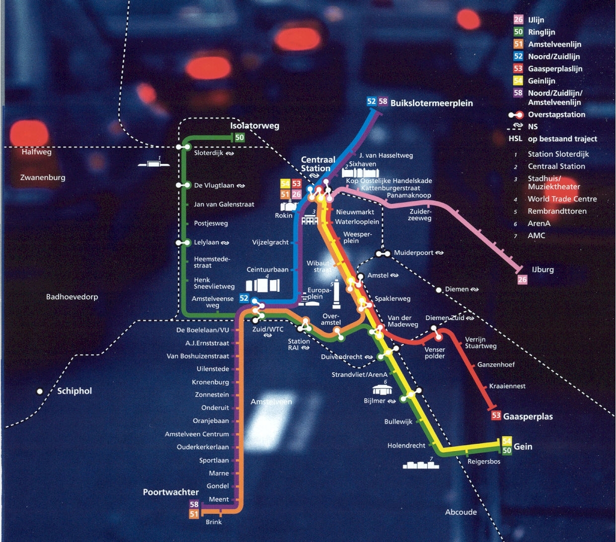 Mapa de la red de metro de Amsterdam